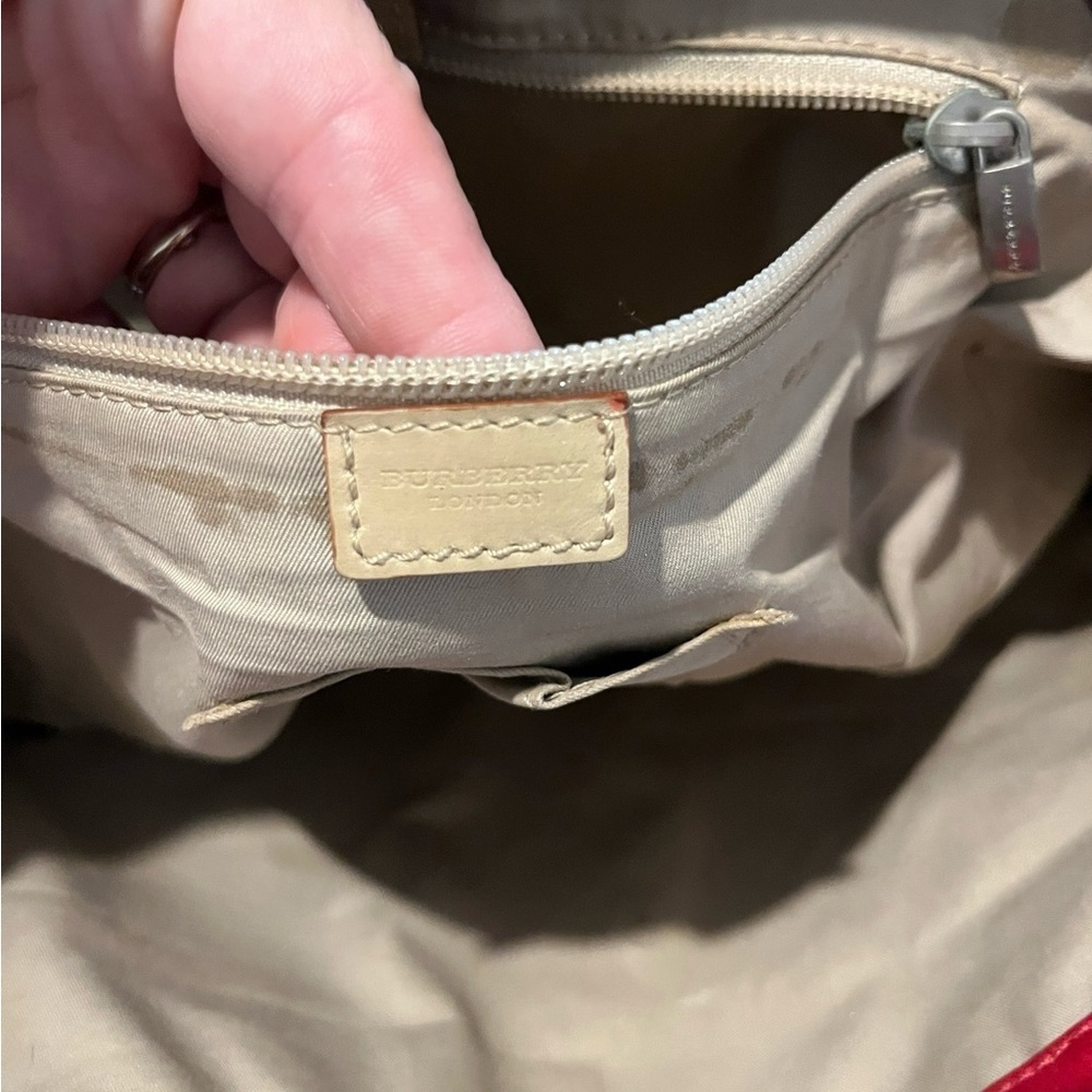 BURBERRY Red Canvas Ivory Fabric Leather Handles Satchel Tote Bag Made in Italy - Picture 10 of 16